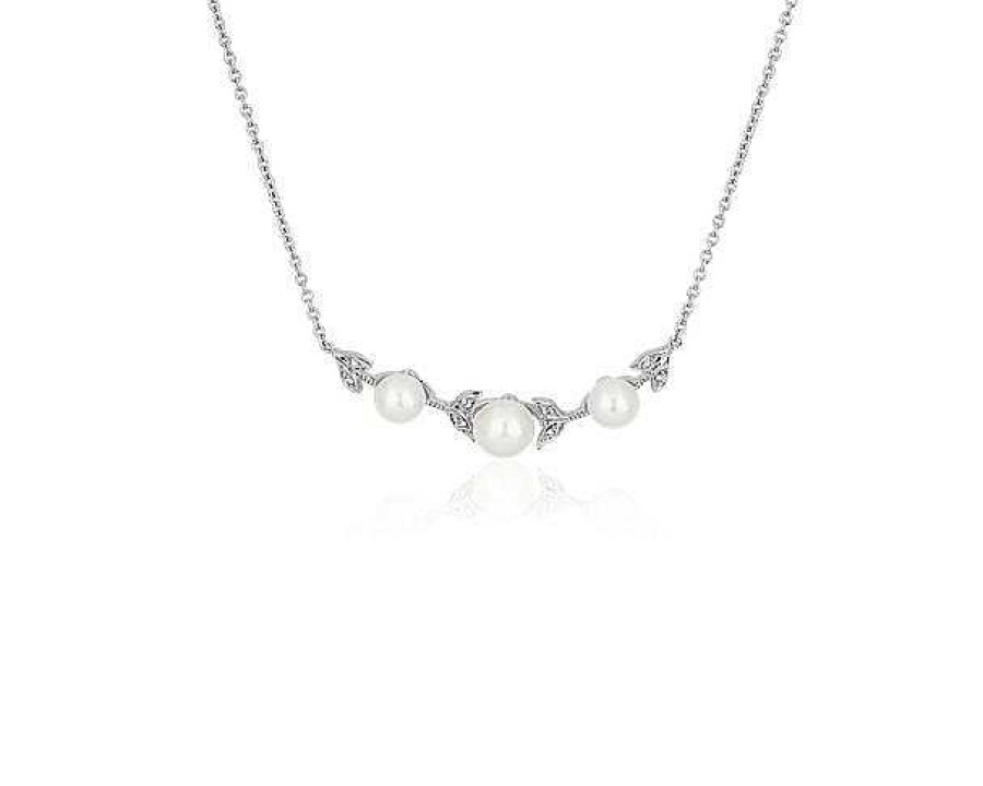 Necklaces | Blue Nile Freshwater Pearl Leaf Bar Necklace In Sterling Silver