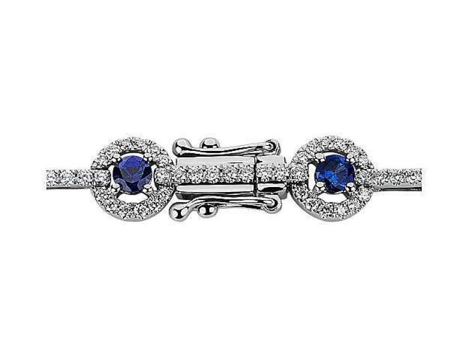 Bracelets | Blue Nile Sapphire And Diamond Station Bracelet In 14K White Gold