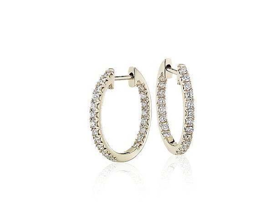 Earrings | Blue Nile Diamond Pav Hoop Earrings In 14K Yellow Gold (5/8 Ct. Tw.)