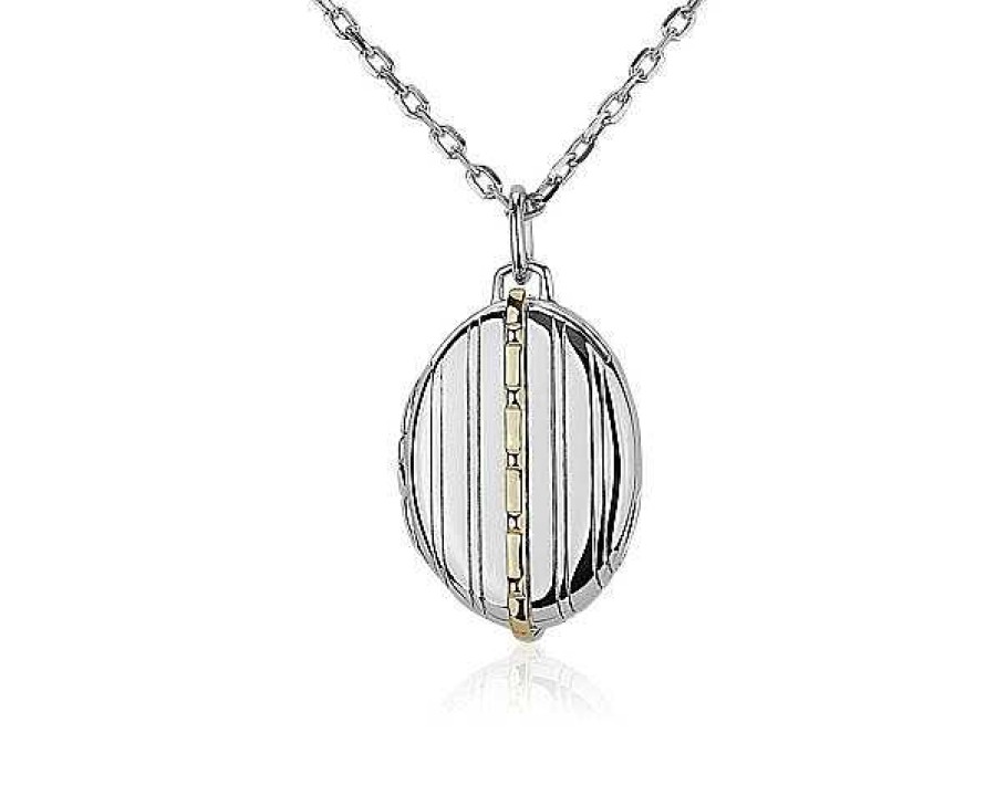 Necklaces | Blue Nile Oval Pinstripe Locket In 18K Yellow Gold And Sterling Silver