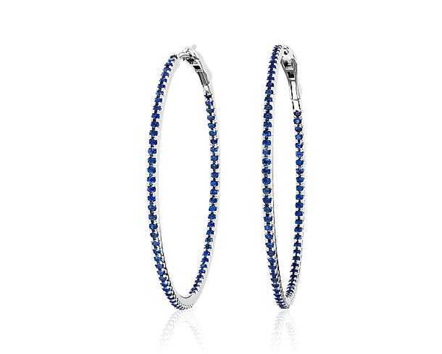 Earrings | Blue Nile Blue Sapphire Hoop Earring In 14K White Gold