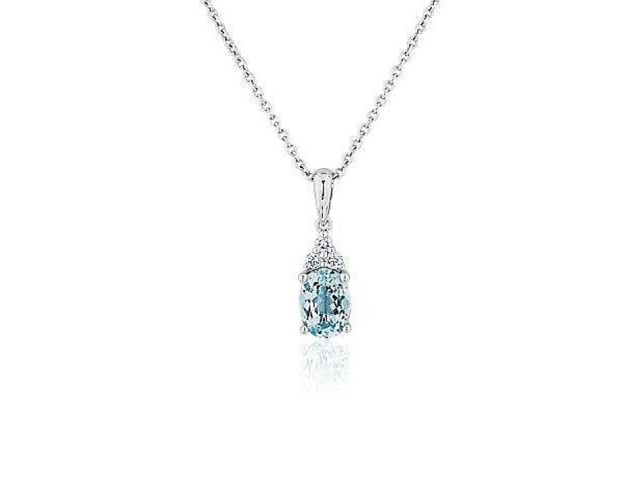 Necklaces | Blue Nile Oval Aquamarine And Diamond Cluster Pendant In 14K White Gold