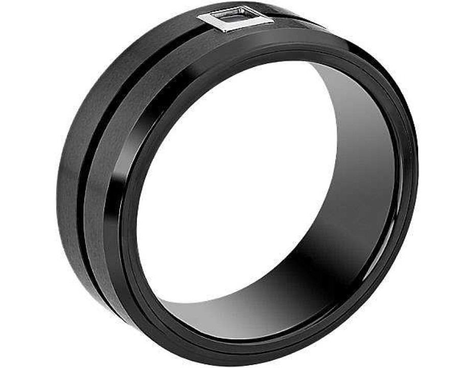 Men'S Rings | Blue Nile Single Black Diamond Wedding Ring In Black Tungsten Carbide (9 Mm, 1/10 Ct. Tw.)