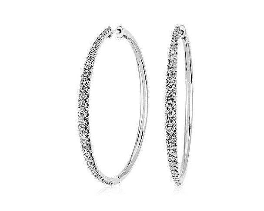 Earrings | Blue Nile Diamond Graduated Hoop Earrings In 14K White Gold (1 Ct. Tw.)