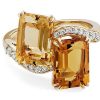 Rings | Blue Nile Emerald Cut Citrine And Diamond Two-Stone Ring In 14K Yellow Gold