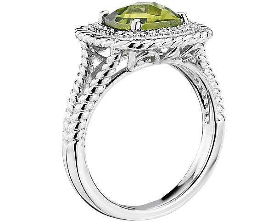 Rings | Blue Nile Corda Cushion-Cut Peridot Halo Ring In Sterling Silver (8Mm)