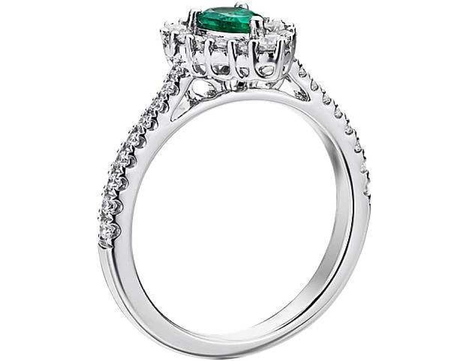 Rings | Blue Nile Pear Emerald Ring With Diamond Halo In 14K White Gold (6X4Mm)