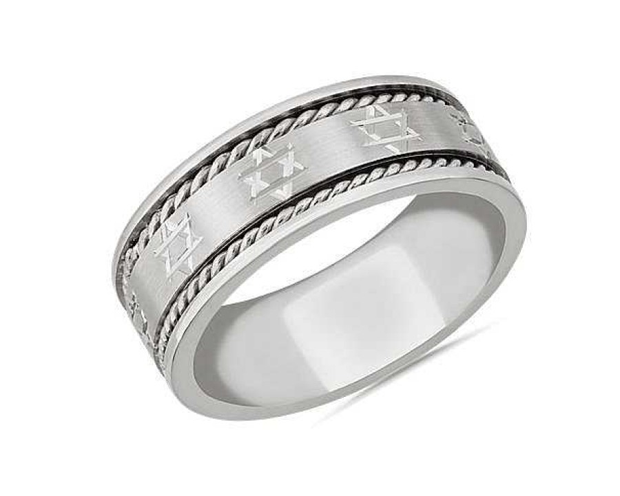 Men'S Rings | Blue Nile Star Of David Wedding Ring In 18K White Gold (8Mm)