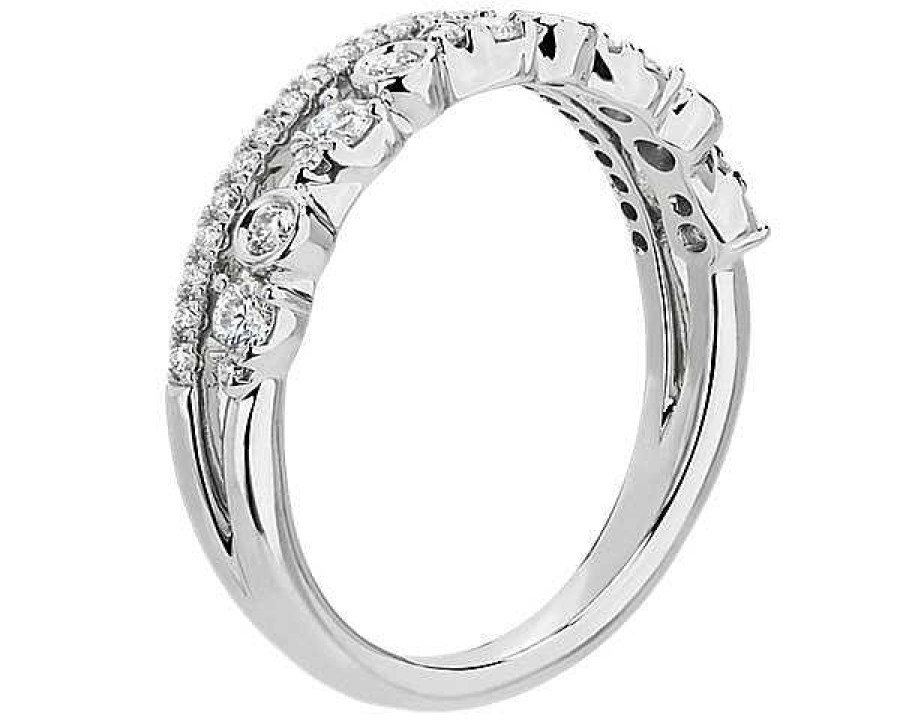 Rings | Blue Nile Alternating Bezel & Prong Set Round Diamond Ring With Pav Accent In Platinum (1/3 Ct. Tw.)