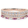 Rings | Blue Nile Three Row Stacked Pink Sapphire Baguette And Pave Diamond Ring In 14K Rose Gold