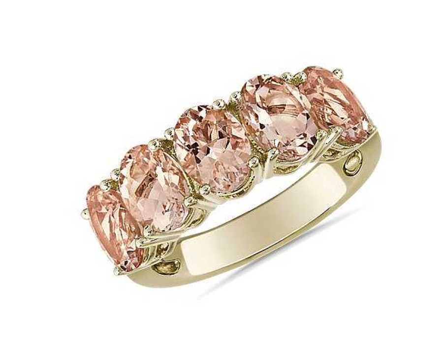 Rings | Blue Nile 5-Stone Oval Morganite Ring In 14K Yellow Gold (7X5Mm)