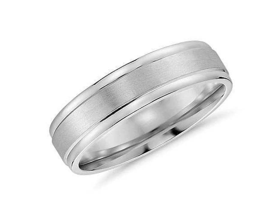 Men'S Rings | Blue Nile Brushed Inlay Wedding Ring In 14K White Gold (6Mm)