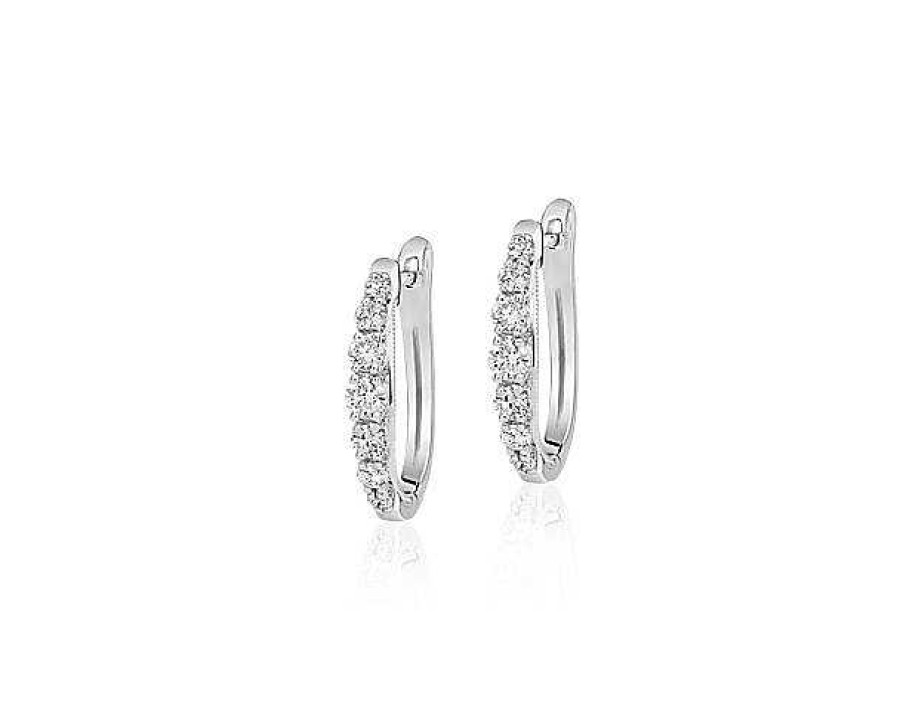 Earrings | Blue Nile Diamond Graduated Milgrain Hoop Earrings In 14K White Gold (1/2 Ct. Tw.)