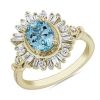 Rings | Blue Nile Oval Aquamarine With Baguette Halo Fashion Ring 14K Yellow Gold (6X8Mm)