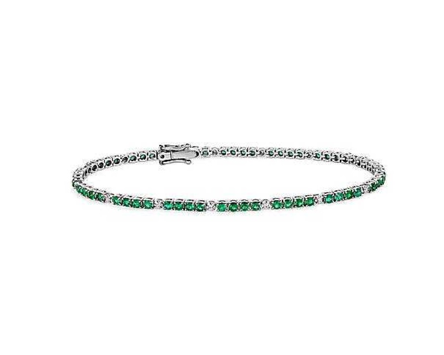 Bracelets | Blue Nile Alternating Emerald And Diamond Bracelet In 14K White Gold