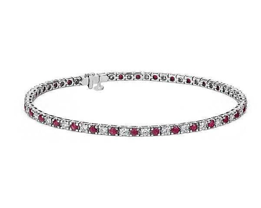 Bracelets | Blue Nile Riviera Ruby And Diamond Bracelet In 14K White Gold (2.2Mm)