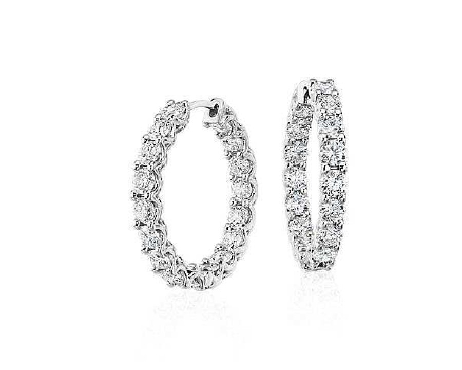 Earrings | Blue Nile Diamond Eternity Hoop Earrings In 14K White Gold (3 1/2 Ct. Tw.)