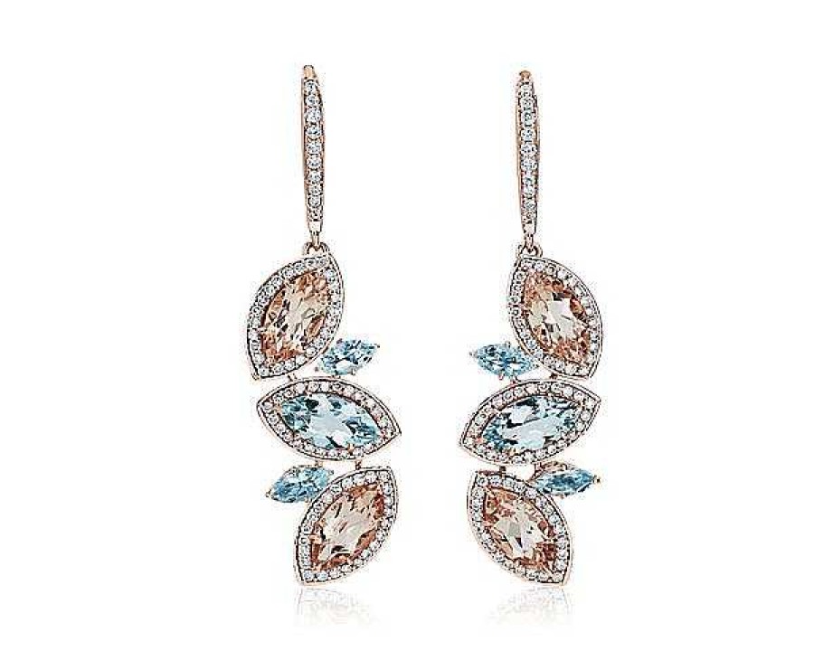 Earrings | Blue Nile Morganite And Aquamarine Diamond Drop Earrings In 14K Rose Gold