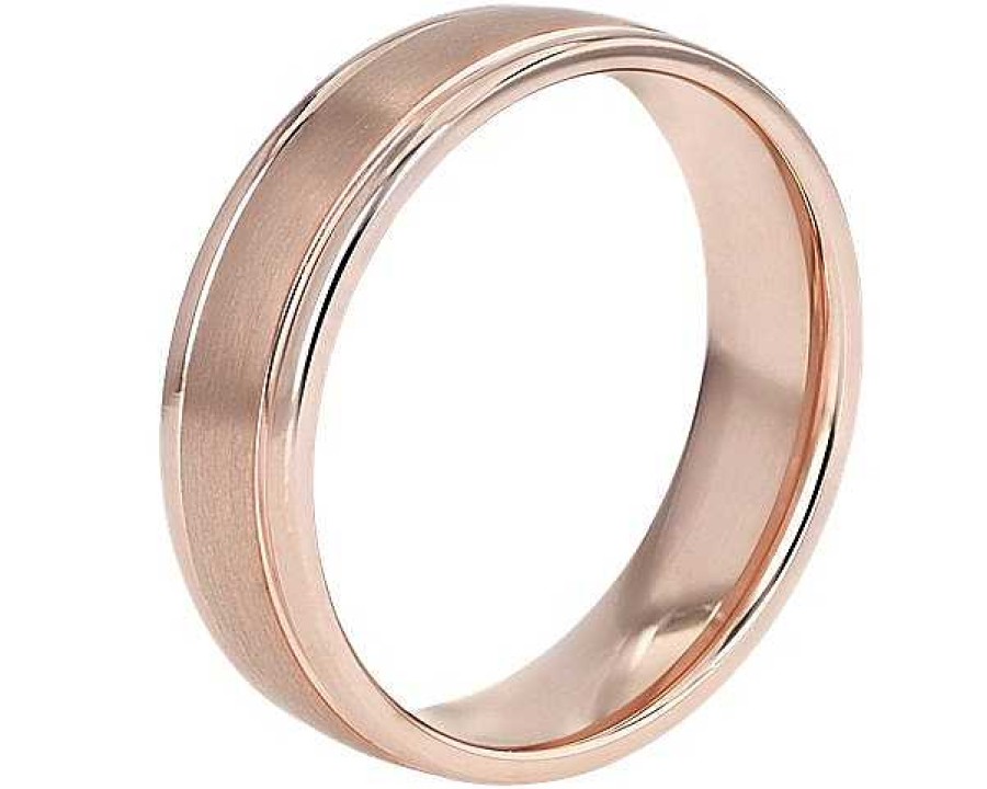 Men'S Rings | Blue Nile Brushed Inlay Wedding Ring In 18K Rose Gold (6Mm)