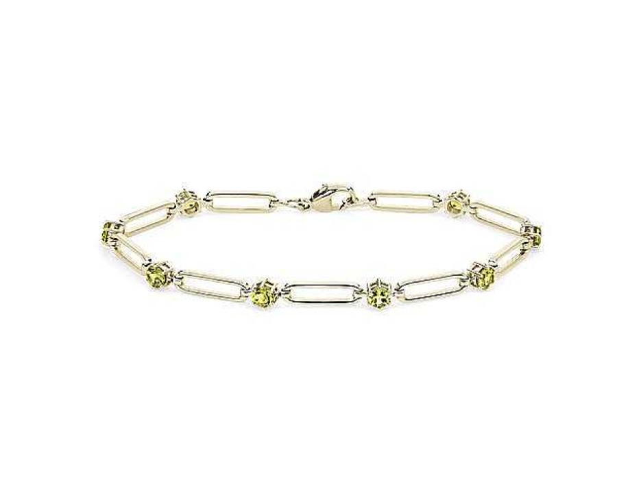 Bracelets | Blue Nile Round Peridot Paperclip Bracelet In 14K Yellow Gold