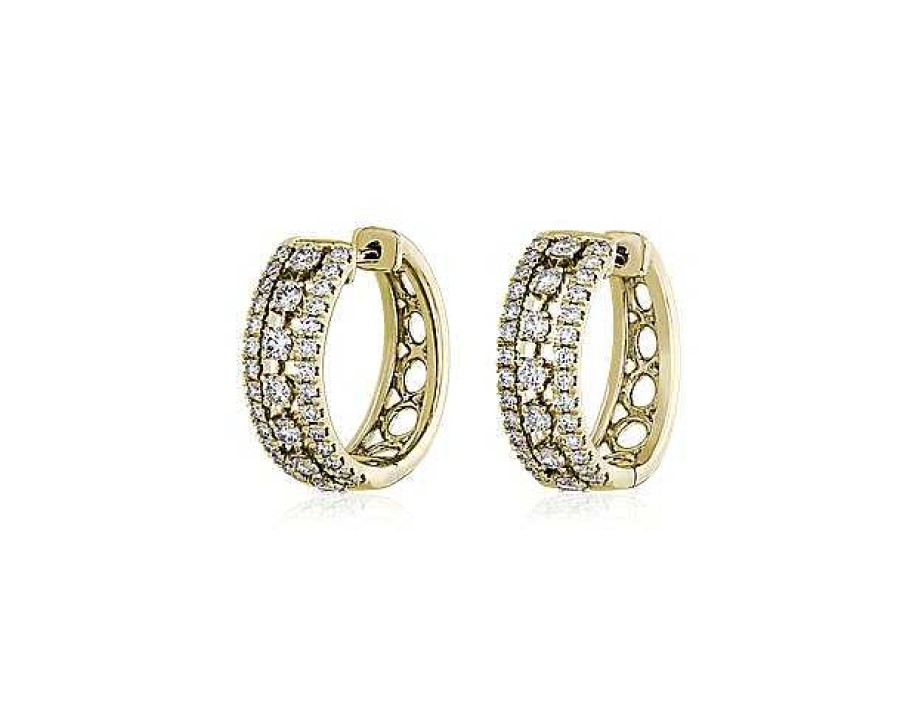 Earrings | Blue Nile Triple Row Diamond Hoop Earrings In 14K Yellow Gold (3/4 Ct. Tw.)