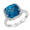 Rings | Blue Nile Cushion-Cut London Blue Topaz Diamond Halo Cocktail Ring In 14K White Gold (10.5Mm)