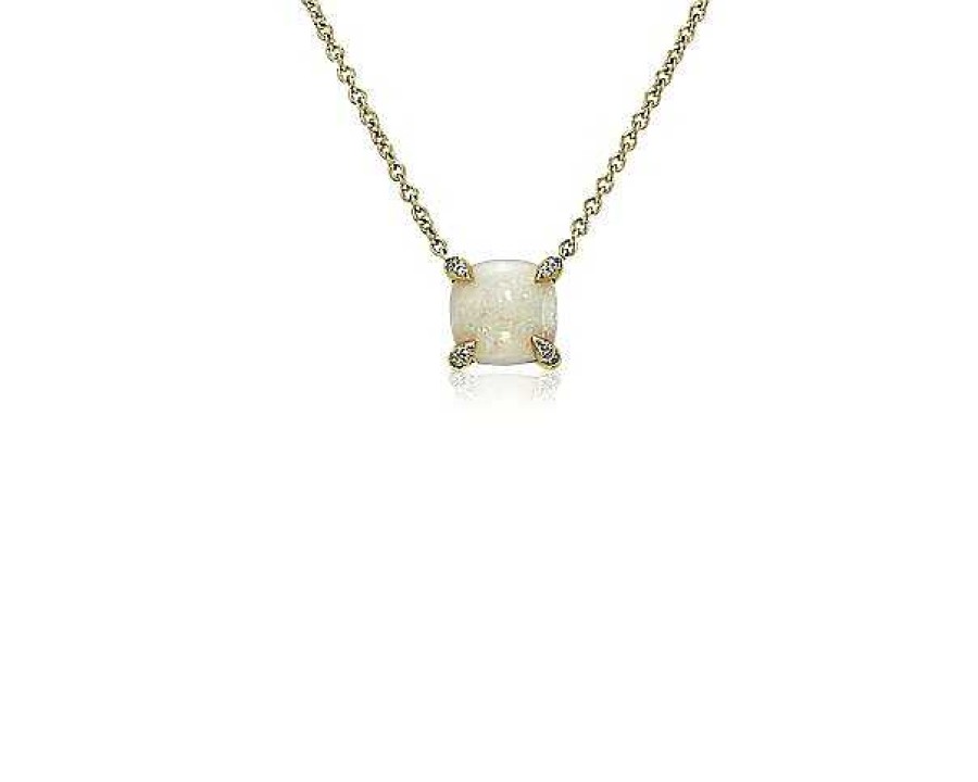 Necklaces | Blue Nile Cushion Cut Opal And Diamond Accent Pendant In 14K Yellow Gold (7Mm)