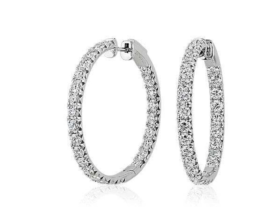 Earrings | Blue Nile French Pav Eternity Diamond Hoop Earrings In 14K White Gold (5 Ct. Tw.)