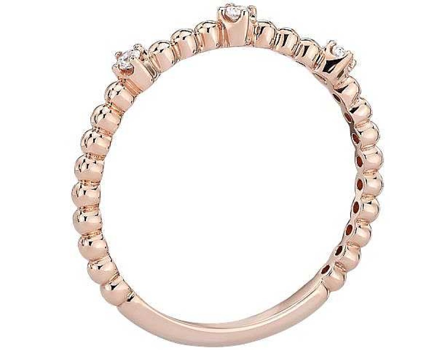 Rings | Blue Nile Mini Diamond Beaded Three Stackable Fashion Ring In 14K Rose Gold