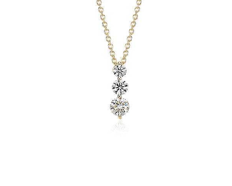 Necklaces | Blue Nile Three-Stone Drop Diamond Pendant In 18K Yellow Gold (1 Ct. Tw.)