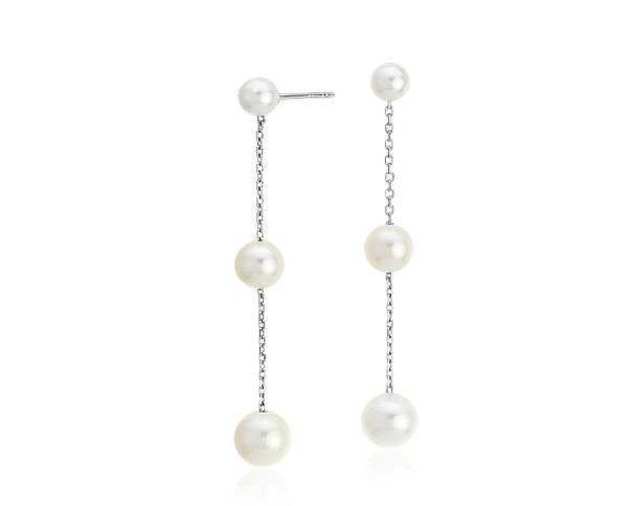 Earrings | Blue Nile Freshwater Cultured Pearl Triple Drop Earrings In 14K White Gold