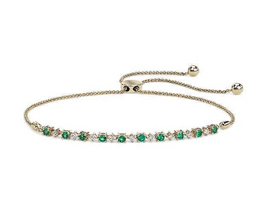 Bracelets | Blue Nile Petite Emerald And Diamond Bolo Bracelet In 14K Yellow Gold (2.2Mm)