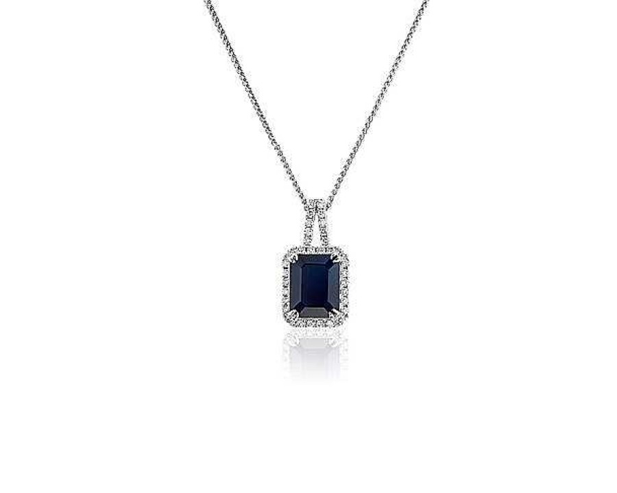 Necklaces | Blue Nile Sapphire And Diamond Halo Drop Pendant In 14K White Gold