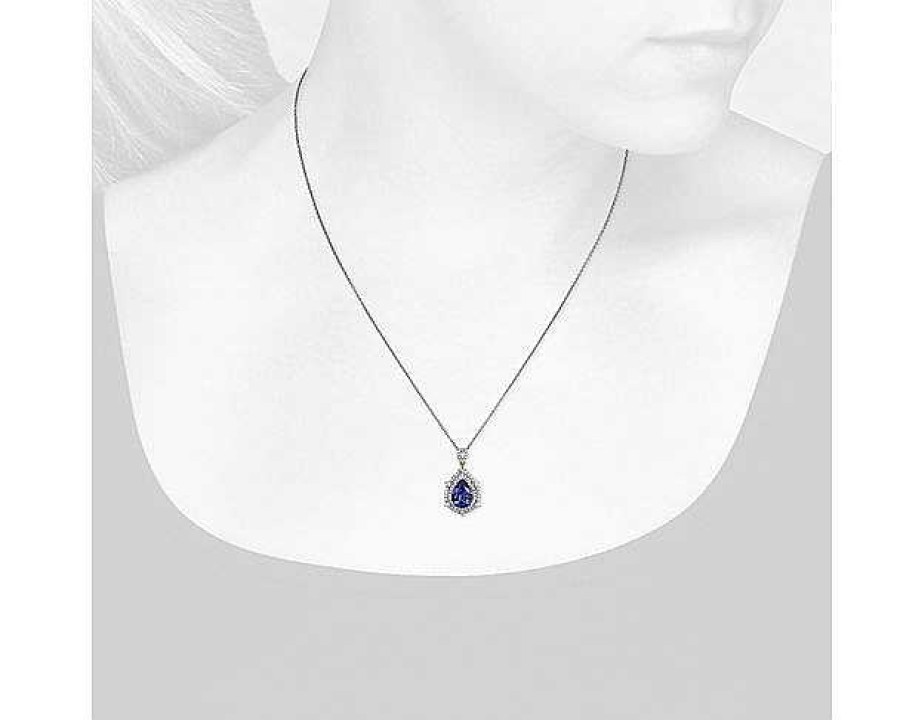 Necklaces | Blue Nile Pear Shaped Tanzanite And Diamond Double Halo Pendant In 14K White Gold