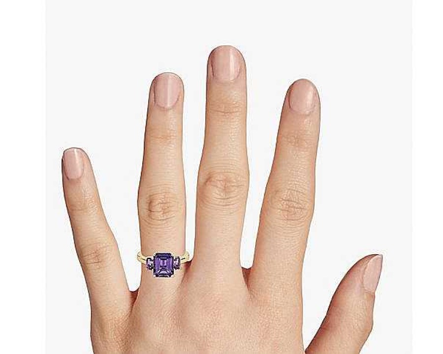 Rings | Blue Nile Amethyst Three Stone Ring In 14K Yellow Gold (10X8)