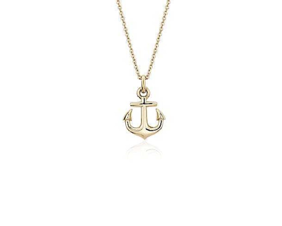 Necklaces | Blue Nile 18" Petite Anchor Pendant In 14K Yellow Gold (1 Mm)