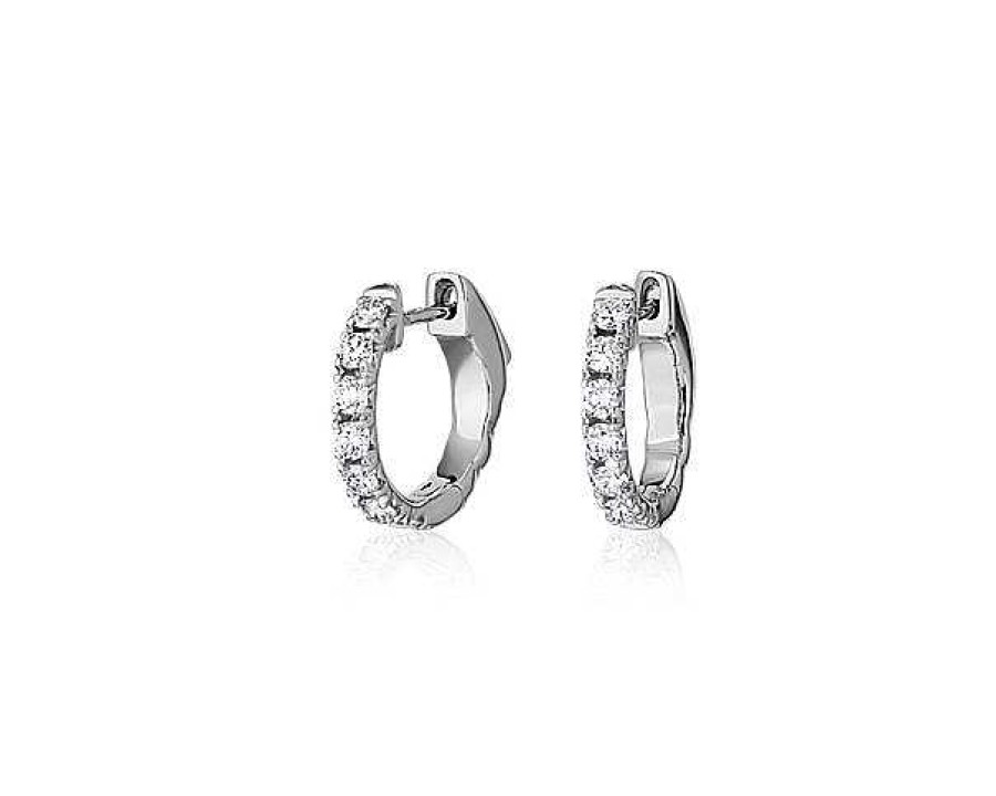 Earrings | Blue Nile French Pav Round Hoop Earrings In 14K White Gold (1/2 Ct. Tw.)