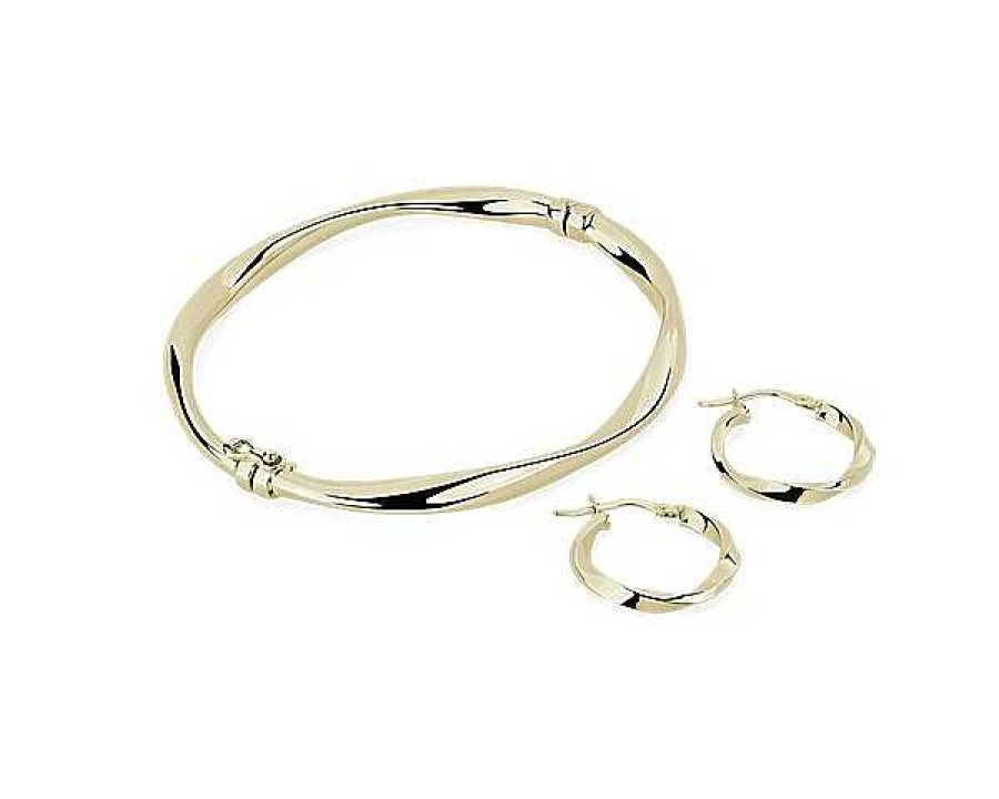 Earrings | Blue Nile 14K Yellow Gold Textured Hinged Bangle And Hoop Earring Set