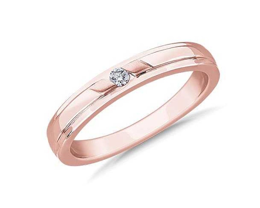 Men'S Rings | Blue Nile Diagonal Channel Set Round Solitaire Diamond Ring In 14K Rose Gold (.05 Ct. Tw.)