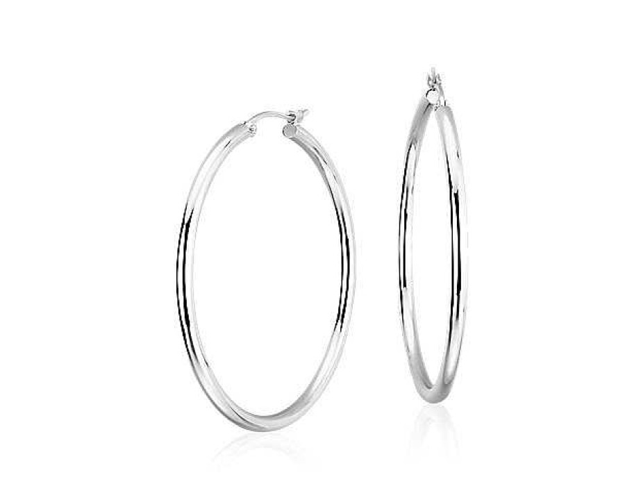 Earrings | Blue Nile 1 1/2" Large Hoop Earrings In Platinum (2 X 33 Mm)