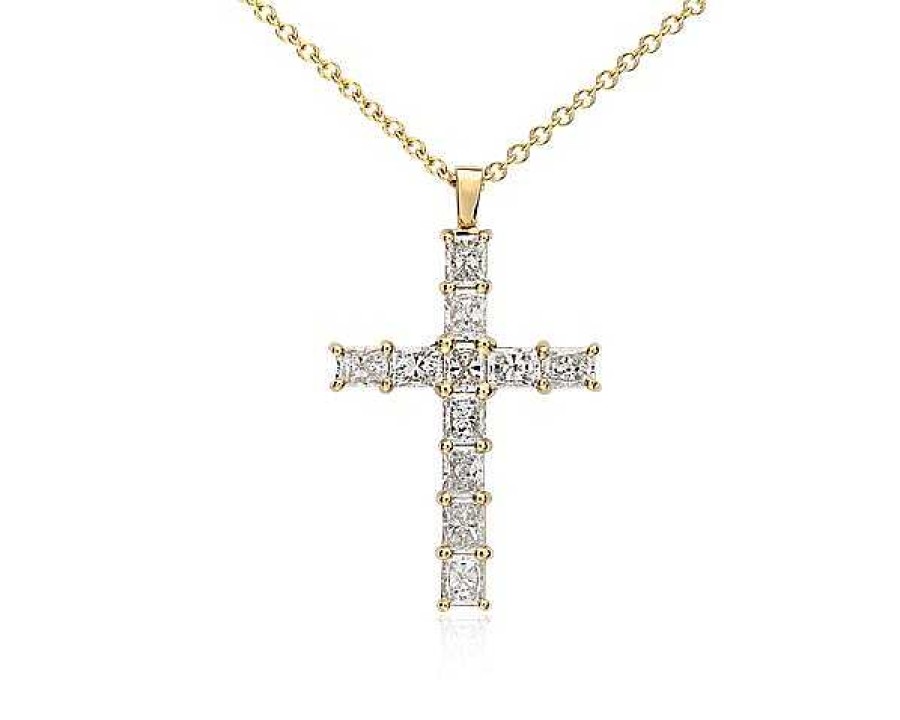 Necklaces | Blue Nile Blue Nile Signature Radiant Cut Diamond Cross Pendant In 18K Yellow Gold (2 Ct. Tw.)