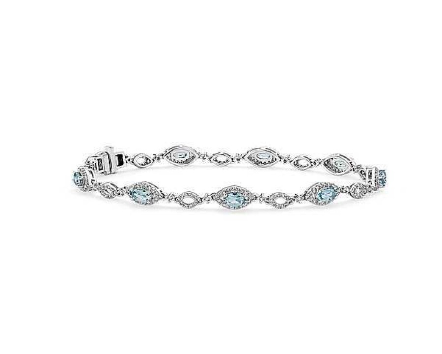 Bracelets | Blue Nile Oval Aquamarine And Round Diamond Bracelet In 14K White Gold (5X3Mm)