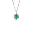 Necklaces | Blue Nile Oval Emerald And Pav Diamond Pendant In 18K White Gold (7X5Mm)