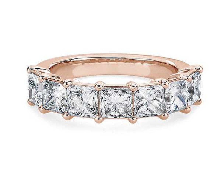 Women'S Rings | Blue Nile Seven Stone Princess Diamond Ring In 14K Rose Gold (3 Ct. Tw.)