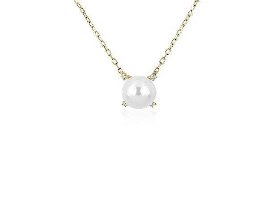 Necklaces | Blue Nile Akoya Pearl And Diamond Pendant In 14K Yellow Gold (7-7.5Mm)