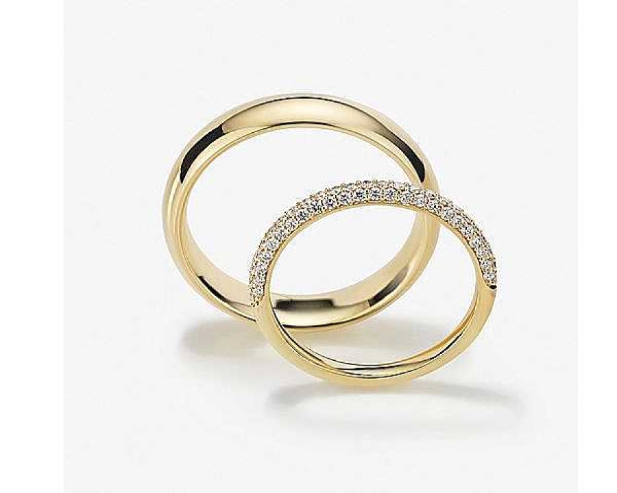 Women'S Rings | Blue Nile Trio Micropav Diamond Wedding Ring In 18K Yellow Gold (1/3 Ct. Tw.)