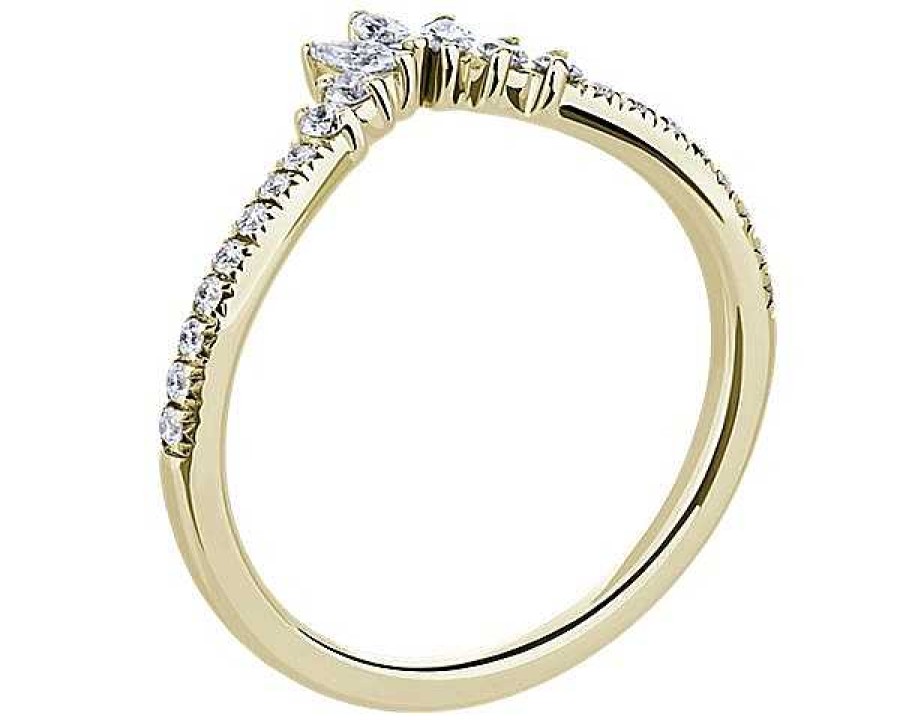 Women'S Rings | Blue Nile Curved Marquise Accent And Pav Diamond Ring In 18K Yellow Gold (1/4 Ct. Tw.)