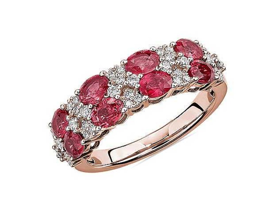 Rings | Blue Nile Oval Ruby & Round Diamond Double Row Ring In 14K Rose Gold