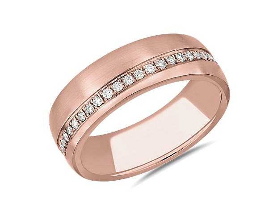 Rings | Blue Nile Diagonal Diamond Line Wedding Ring In 14K Rose Gold (7 Mm, 3/8 Ct. Tw.)