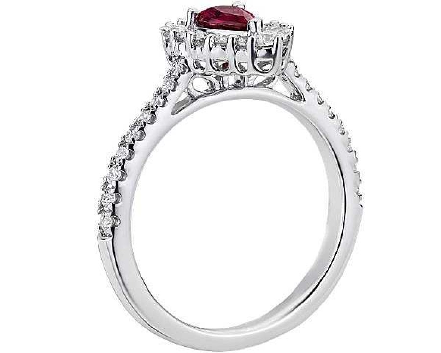 Rings | Blue Nile Pear-Shaped Ruby Ring With Diamond Halo In 14K White Gold (6X4Mm)